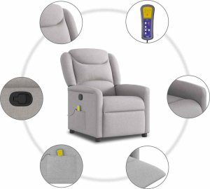 vidaXL vidaXL Rozkładany fotel masujący, szary, obity tkaniną 8
