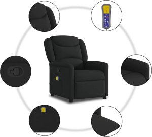 vidaXL vidaXL Rozkładany fotel masujący, czarny, obity tkaniną 8