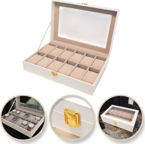 Springos Szkatułka pudełko na zegarki na 12szt, biała ekoskóra 30 x 20 x 8cm PD154 1