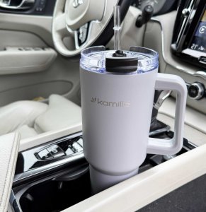 Kamille STALOWY KUBEK TERMICZNY TERMOS 1200ml Z RĄCZKĄ I SŁOMKĄ KM-2173 2