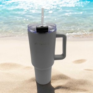 Kamille STALOWY KUBEK TERMICZNY TERMOS 1200ml Z RĄCZKĄ I SŁOMKĄ KM-2173 5