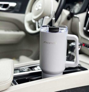 Kamille STALOWY KUBEK TERMICZNY TERMOS 1200ml Z RĄCZKĄ I SŁOMKĄ KM-2173 10