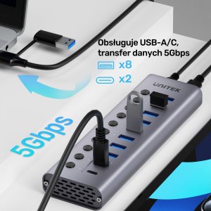 HUB USB Unitek H1315B01 2x USB-C  + 8x USB-A 3.0 (H1315B01-EU) 6