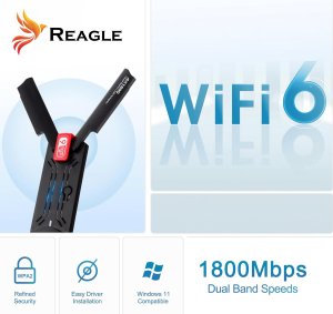 Karta sieciowa Reagle Zewnętrzna Karta Sieciowa WI-FI Adapter USB WiFi 6 AX 1800Mbps 2,4GHz 5GHz 6