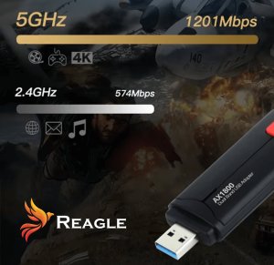 Karta sieciowa Reagle Zewnętrzna Karta Sieciowa WI-FI Adapter USB WiFi 6 AX 1800Mbps 2,4GHz 5GHz 9