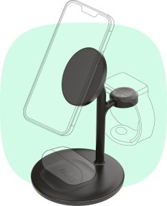 Ładowarka Green Cell Greencell MagScape Ładowarka Indukcyjna 3w1 MagSafe do iPhone, Apple Watch, AirPods, Smartwatch i słuchawek bezprzewodowych 3
