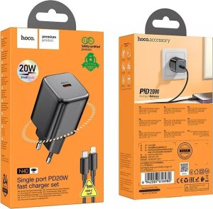 Ładowarka Hoco Ładowarka sieciowa HOCO Typ C + kabel Typ C do Lightning QC PD 20W Czarna 2