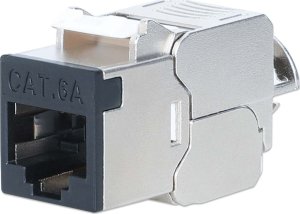 Intellinet Network Solutions INTELLINET Cat6a 10G Slimline Keystone-Modul STP werkzeuglos mit Rastclip f�r Massivdraht vergoldete Kontakte Metallgeh�use schwarz 1