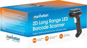 Manhattan 2D Long Range LED-Barcodescanner 50 mm Scanreichweite abnehmbares 1,8 m USB-A-Kabel 60 Scans/sec. 100K Lux Schutzart IP52 10