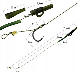 FL 6 x PRZYPON KARPIOWY Z WŁOSEM zakończony bezpiecznym klipsem ochr HAK r 2 2