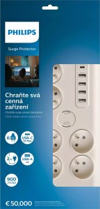 Listwa zasilająca Philips przeciwprzepięciowa 6 gniazd 2 m biała 2