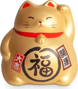 Emro Aziatica Skarbonka figurka japoński złoty kot szczęścia Maneki Neko 9cm 1