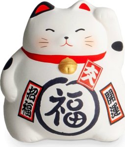 Emro Aziatica Skarbonka figurka japoński biały kot szczęścia Maneki Neko 9cm 1