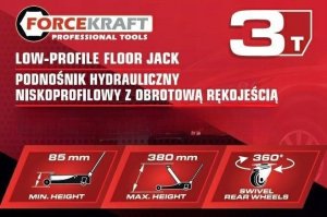 Forcekraft Podnośnik hydrauliczny niskoprofilowy żaba 3t z obrotową rączką 1