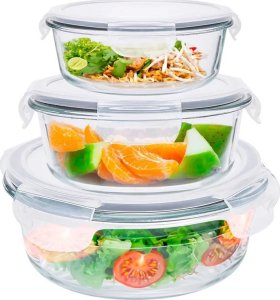 Altom Pojemniki szklane okrągłe lunchbox Fresh zestaw 3 sztuki żaroodporne hermetyczne  950/600/400 ml 1