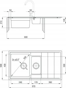 Zlewozmywak Deante Zlewozmywak wpuszczany 1,5-komorowy z ociekaczem 97x50cm satynowy 2