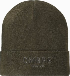 Dzianinowa czapka męska beanie z haftowanym napisem  oliwkowa V5 OM-ACWH-0120 1
