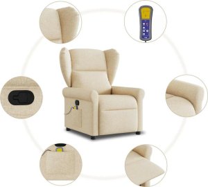 vidaXL vidaXL Rozkładany fotel masujący, kremowy, obity tkaniną 8