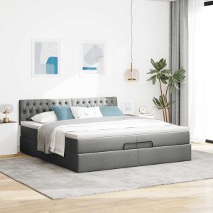 vidaXL vidaXL Rama łóżka otomana z materacem, szara, 200x200 cm, tkanina 3