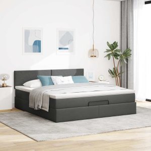 vidaXL vidaXL Rama łóżka otomana z materacem, szara, 180x200 cm, tkanina 3