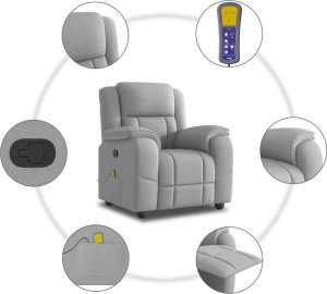 vidaXL Rozkładany fotel masujący, szary, obity tkaniną 8