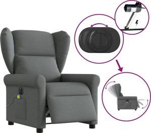 vidaXL Rozkładany fotel masujący, elektryczny, ciemnoszary, tkanina 8