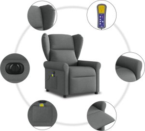 vidaXL Rozkładany fotel masujący, elektryczny, ciemnoszary, tkanina 10
