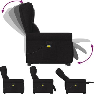 vidaXL Podnoszony fotel masujący, rozkładany, czarny, obity tkaniną 7