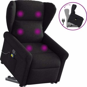 vidaXL Podnoszony fotel masujący, rozkładany, czarny, obity tkaniną 9