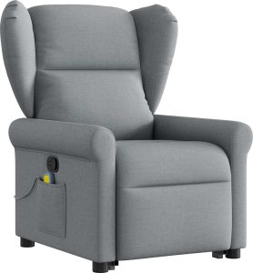 vidaXL Podnoszony fotel masujący, rozkładany, jasnoszary, tkanina 3