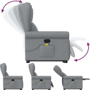 vidaXL Podnoszony fotel masujący, rozkładany, jasnoszary, tkanina 7