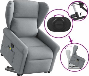 vidaXL Podnoszony fotel masujący, rozkładany, jasnoszary, tkanina 8