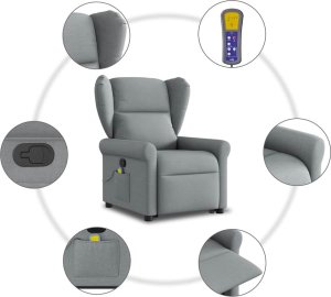 vidaXL Podnoszony fotel masujący, rozkładany, jasnoszary, tkanina 10