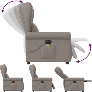 vidaXL Rozkładany fotel masujący, elektryczny, kolor taupe, tkanina 7