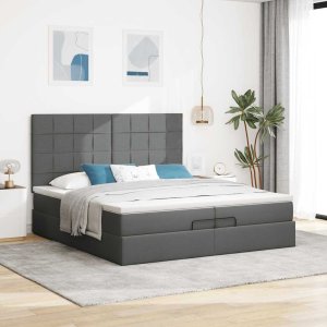 vidaXL vidaXL Rama łóżka otomana z materacami, szara, 200x200 cm, tkanina 3