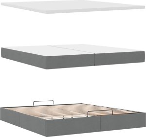 vidaXL vidaXL Rama łóżka otomana z materacami, szara, 200x200 cm, tkanina 6