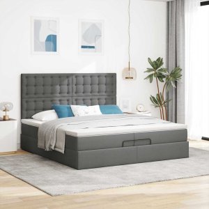 vidaXL vidaXL Rama łóżka otomana z materacami, szara, 200x200 cm, tkanina 3
