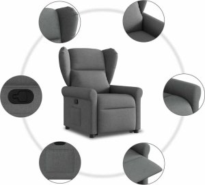 vidaXL Podnoszony fotel rozkładany, ciemnoszary, obity tkaniną 10