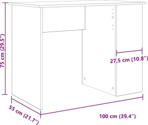 vidaXL Biurko, stare drewno, 100x55x75 cm, materiał drewnopochodny 10