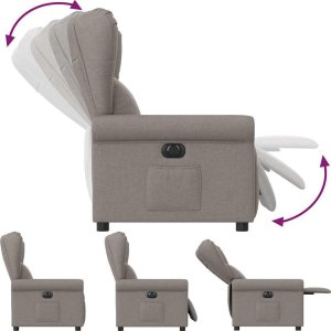 vidaXL Elektryczny fotel rozkładany, kolor taupe, obity tkaniną 7