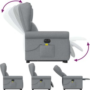 vidaXL Podnoszony fotel masujący, elektryczny, rozkładany, jasnoszary 7