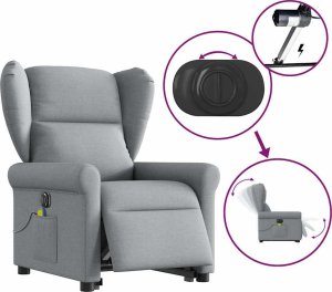 vidaXL Podnoszony fotel masujący, elektryczny, rozkładany, jasnoszary 9