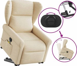 vidaXL vidaXL Podnoszony fotel masujący, elektryczny, rozkładany, kremowy 8