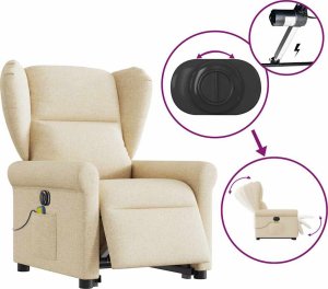 vidaXL vidaXL Podnoszony fotel masujący, elektryczny, rozkładany, kremowy 9