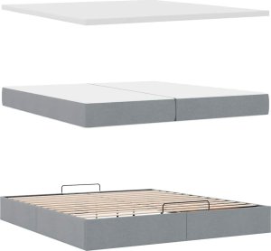 vidaXL vidaXL Rama łóżka otomana z materacami, szara, 200x200 cm, tkanina 6
