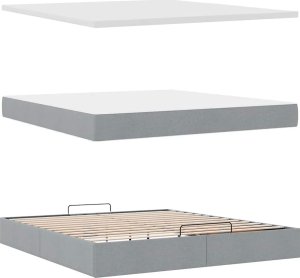 vidaXL vidaXL Rama łóżka otomana z materacami, szara, 200x200 cm, tkanina 7