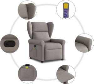 vidaXL Rozkładany fotel masujący, taupe, obity tkaniną 8