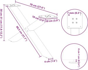 vidaXL vidaXL Nogi do stolika kawowego, 2 szt., biale, 70x(30-31) cm, stal 10