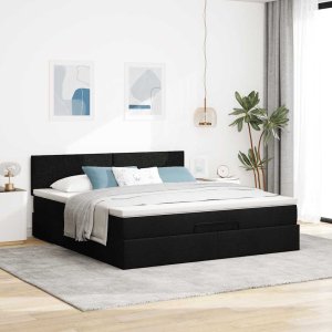 vidaXL vidaXL Rama łóżka otomana z materacem, czarna, 160x200 cm, tkanina 3