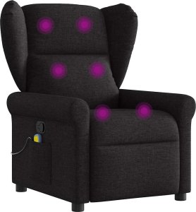 vidaXL Rozkładany fotel masujący, czarny, obity tkaniną 7